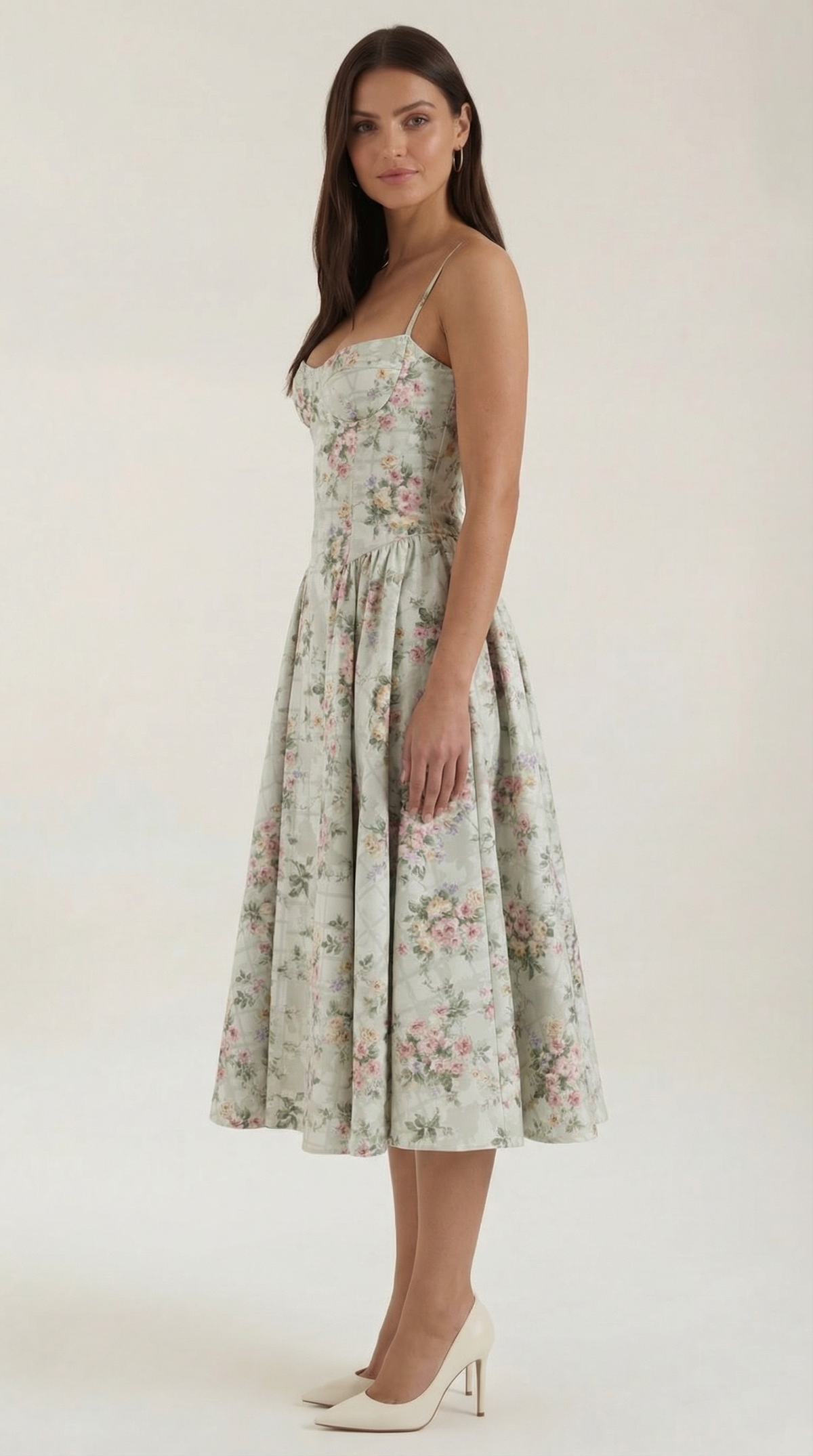 Ulva | Floral Corset Christmas Party Midi Dress — view 2