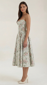 Ulva | Floral Corset Christmas Party Midi Dress — view 2