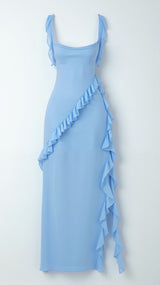 Amara | Women's Ruffle Party Maxi Dress with Front Slit — view 8