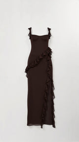 Amara | Women's Ruffle Party Maxi Dress with Front Slit — view 5