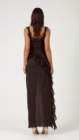 Amara | Women's Ruffle Party Maxi Dress with Front Slit — view 4