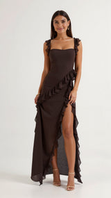 Amara | Women's Ruffle Party Maxi Dress with Front Slit — view 3