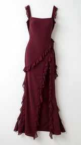 Amara | Women's Ruffle Party Maxi Dress with Front Slit — view 14