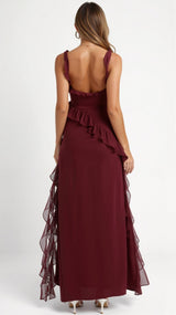 Amara | Women's Ruffle Party Maxi Dress with Front Slit — view 13