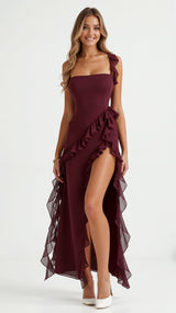 Amara | Women's Ruffle Party Maxi Dress with Front Slit — view 12