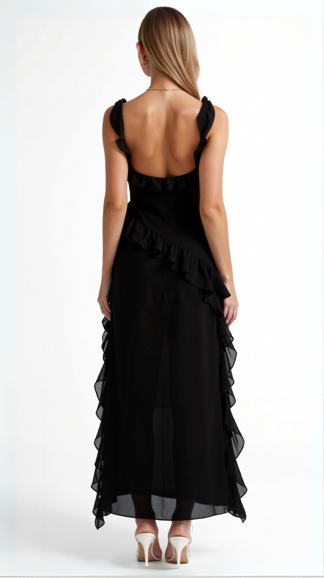 Amara | Women's Ruffle Party Maxi Dress with Front Slit — view 2