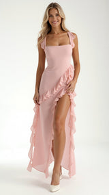 Amara | Women's Ruffle Party Maxi Dress with Front Slit — view 15