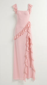 Amara | Women's Ruffle Party Maxi Dress with Front Slit — view 17