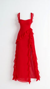 Amara | Women's Ruffle Party Maxi Dress with Front Slit — view 11