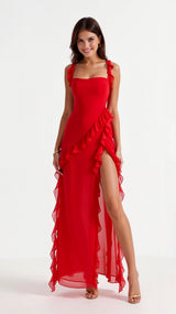 Amara | Women's Ruffle Party Maxi Dress with Front Slit — view 9