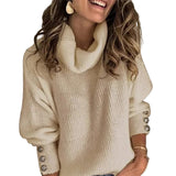 Evadne | Women's Ribbed Cowl-Neck Button-Cuff Jumper — view 7