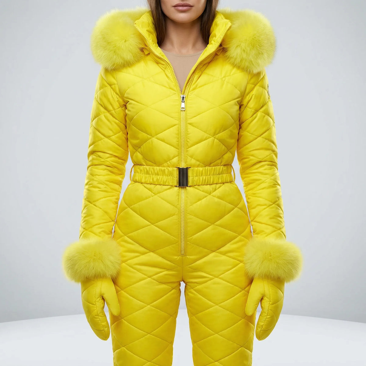 Olwen | Women's Slim-Fit Quilted Ski Jumpsuit with Adjustable Belt — view 1