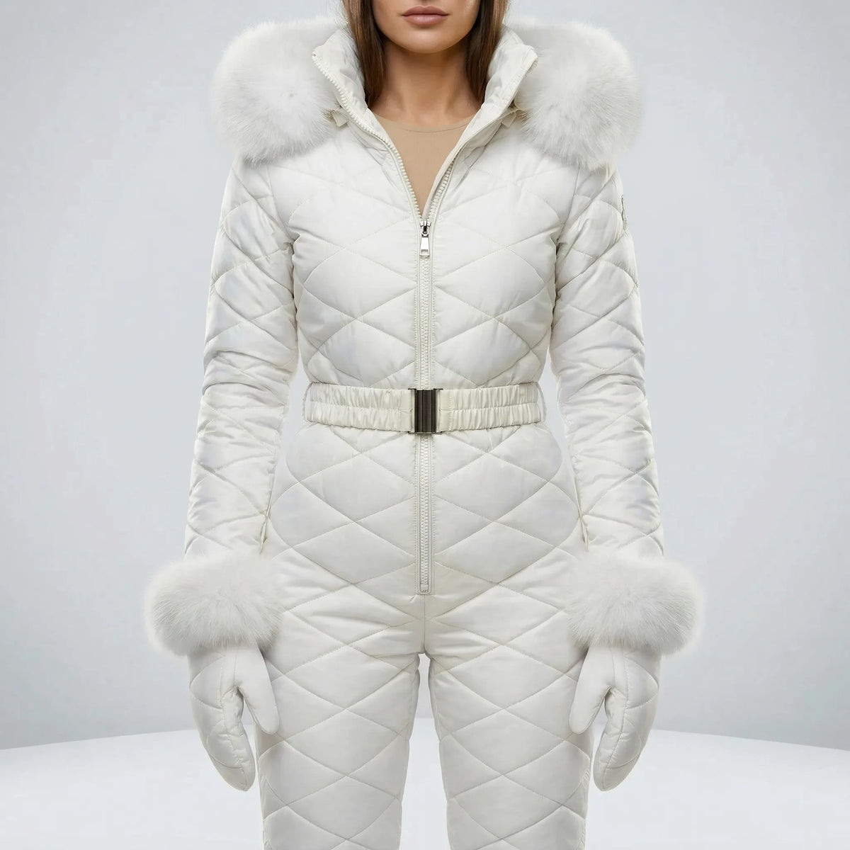 Olwen | Women's Slim-Fit Quilted Ski Jumpsuit with Adjustable Belt — view 2