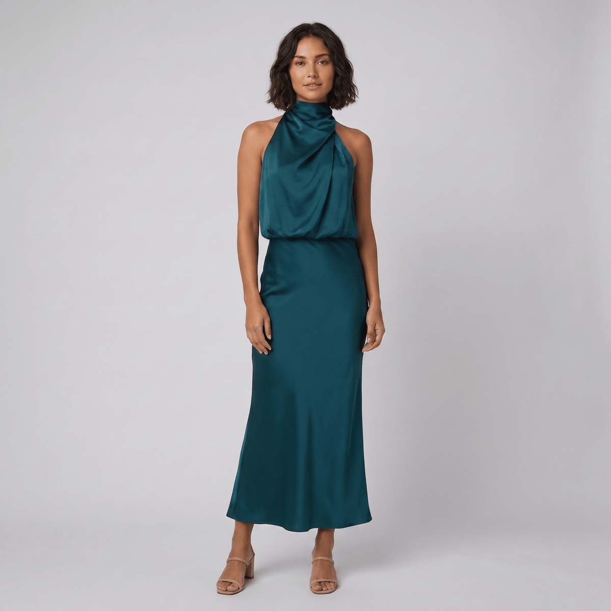 Women's Satin Halter Neck Christmas Party Maxi Dress — view 2