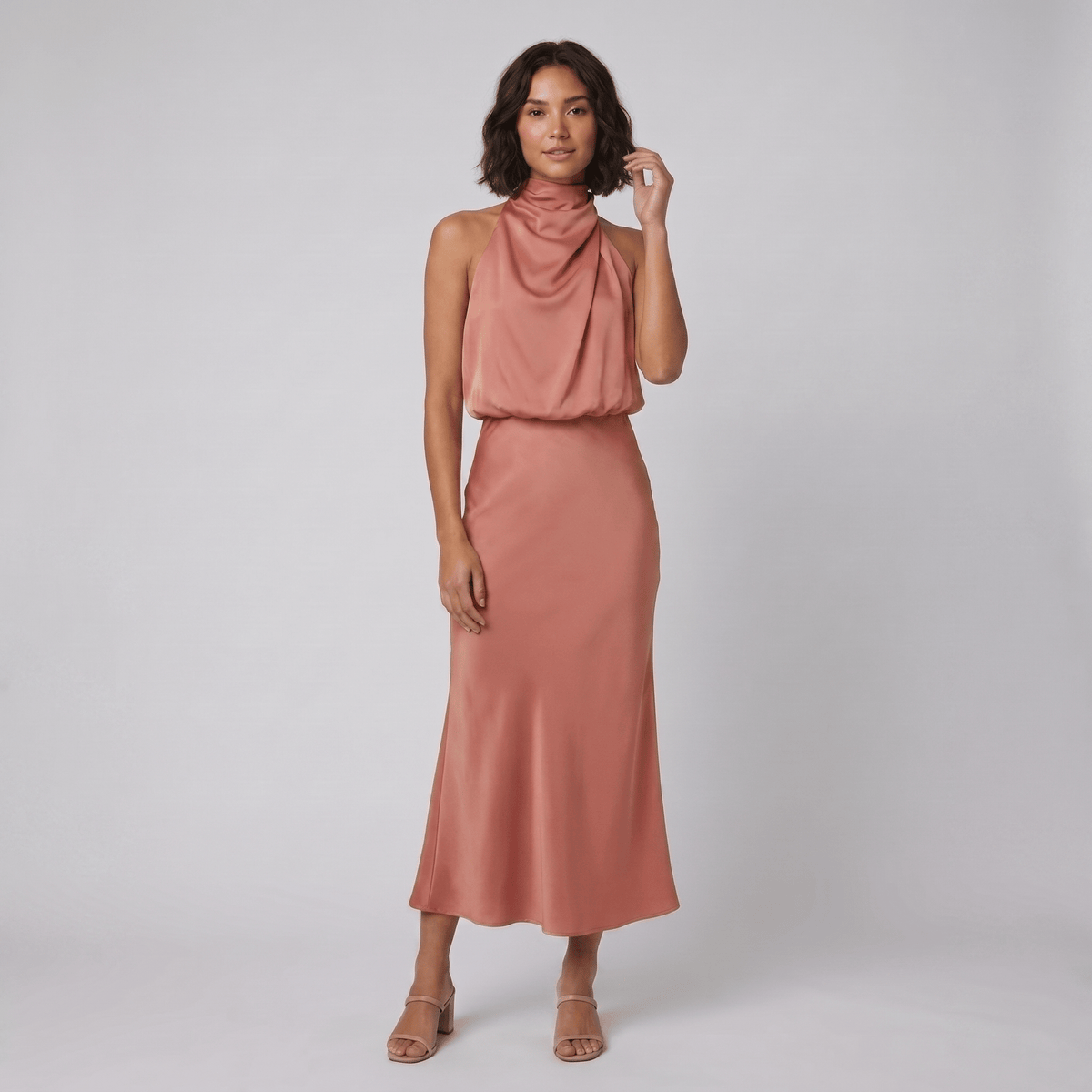 Women's Satin Halter Neck Christmas Party Maxi Dress — view 3