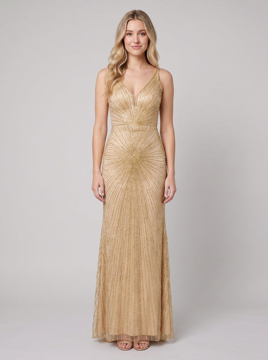 Women's Beaded Fit-and-Flare Christmas Party Gown — view 1