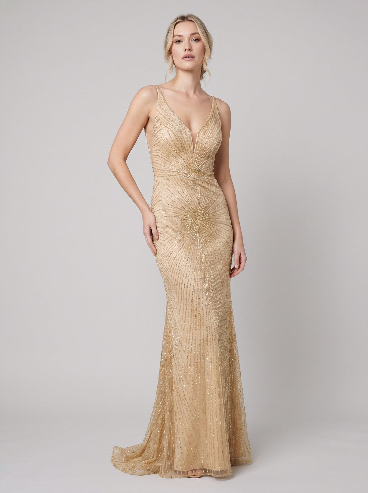 Women's Beaded Fit-and-Flare Christmas Party Gown — view 2