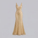 Women's Beaded Fit-and-Flare Christmas Party Gown — view 5