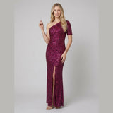 Women's Red Sequin One-Shoulder Christmas Party Maxi Dress — view 2