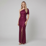 Women's Red Sequin One-Shoulder Christmas Party Maxi Dress — view 1