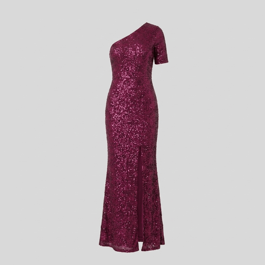 Women's Red Sequin One-Shoulder Christmas Party Maxi Dress — view 3