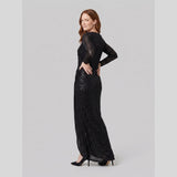 Women's Burgundy Sequin Long-Sleeve Christmas Party Gown — view 2