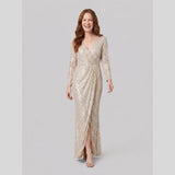 Women's Burgundy Sequin Long-Sleeve Christmas Party Gown — view 3