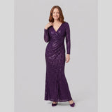 Women's Burgundy Sequin Long-Sleeve Christmas Party Gown — view 6