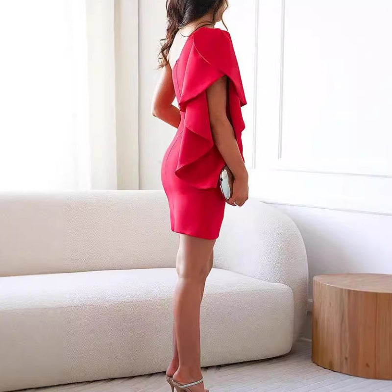Leontine | One-Shoulder Ruffle Bodycon Mini Christmas Party Dress — view 2