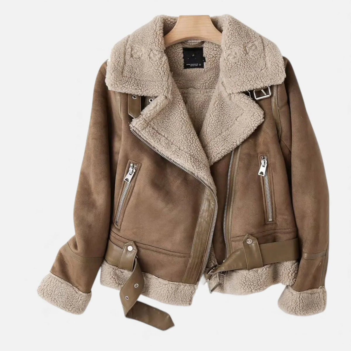 Women's Suede Faux-Shearling Belted Aviator Jacket | Winter — view 1