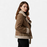 Women's Suede Faux-Shearling Belted Aviator Jacket | Winter — view 2