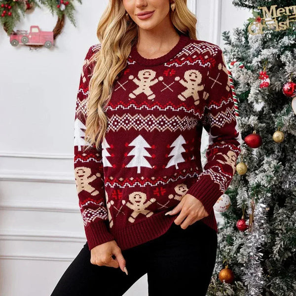 Mirabelle | Women's Red Christmas Jumper – Crew Neck Festive Pattern — view 1