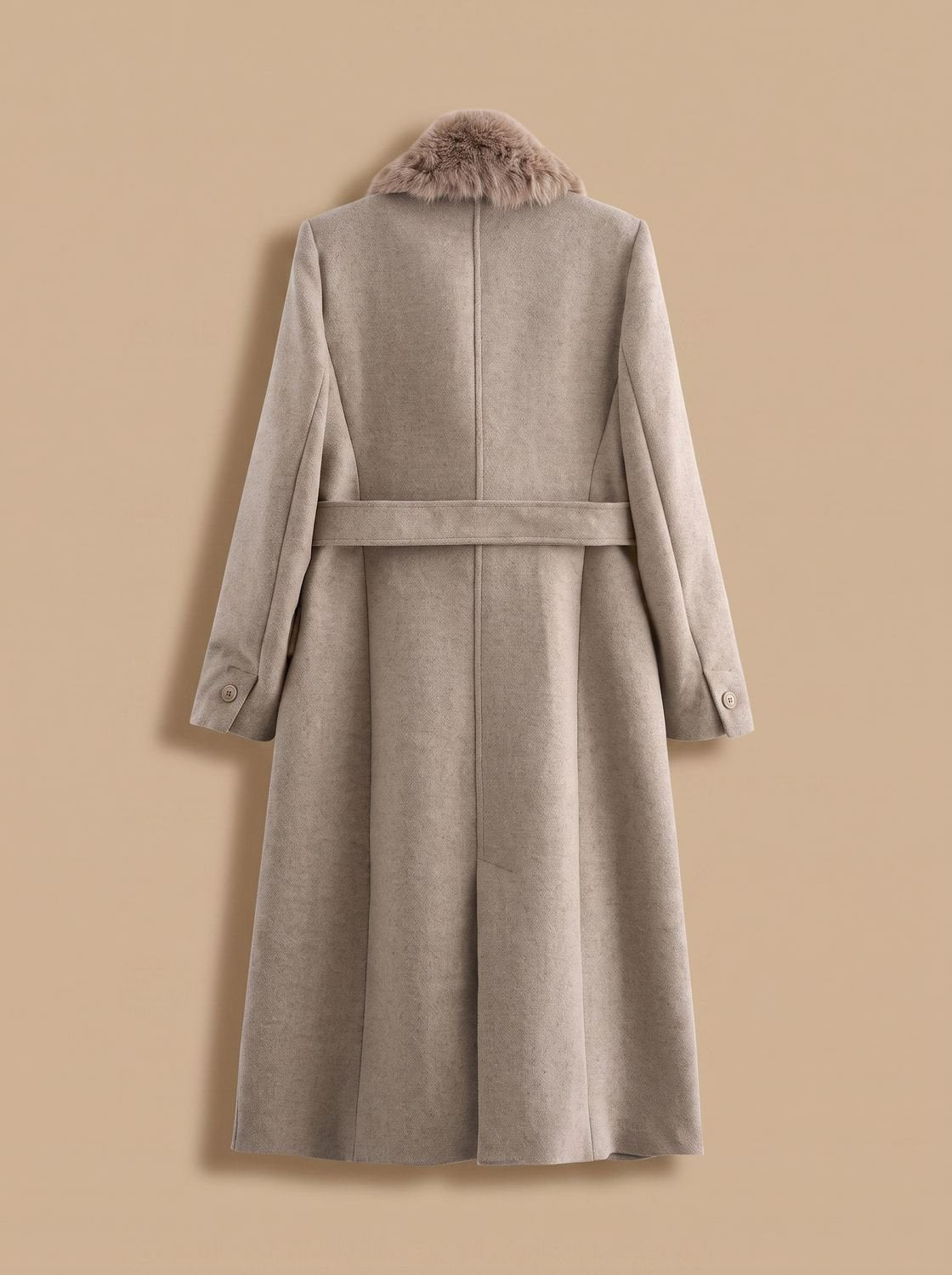 Ivy | Belted Faux Fur Collar Longline Coat — view 2