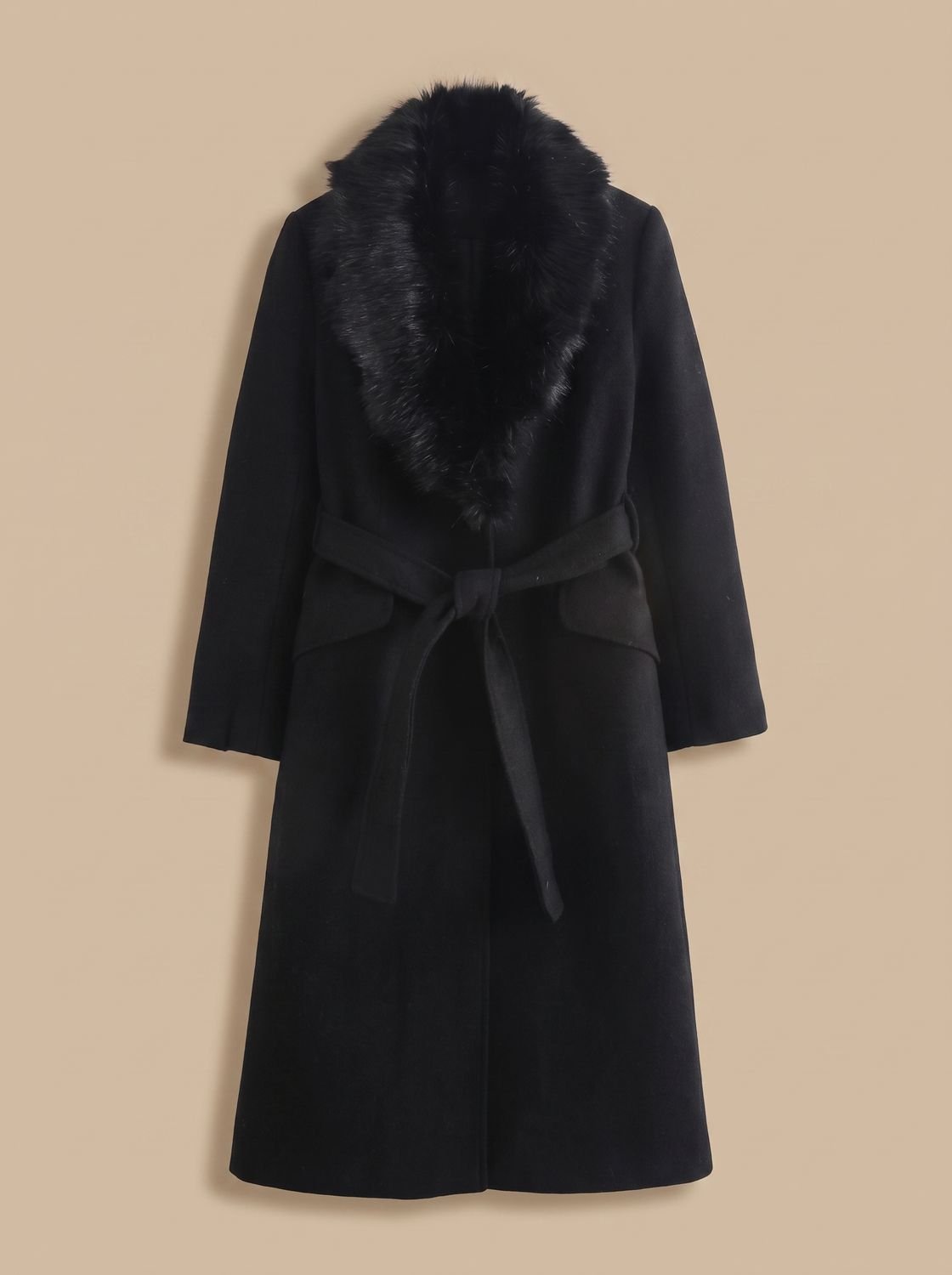 Ivy | Belted Faux Fur Collar Longline Coat — view 3