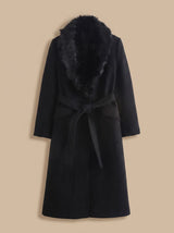 Ivy | Belted Faux Fur Collar Longline Coat — view 3