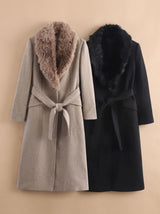 Ivy | Belted Faux Fur Collar Longline Coat — view 5