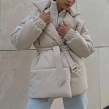 Marcelline | Women's Belted Wrap Puffer Jacket — view 2