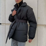 Women's Belted Winter Puffer Jacket with Cinched Waist — view 3