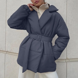 Women's Belted Winter Puffer Jacket with Cinched Waist — view 4