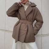 Marcelline | Women's Belted Wrap Puffer Jacket — view 1