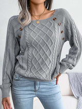 Aveline | Women's Square Neck Button Detail Cable Knit Jumper — view 2