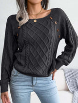 Aveline | Women's Square Neck Button Detail Cable Knit Jumper — view 3