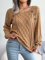 Aveline | Women's Square Neck Button Detail Cable Knit Jumper — view 4