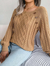 Aveline | Women's Square Neck Button Detail Cable Knit Jumper — view 5