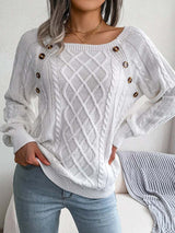 Aveline | Women's Square Neck Button Detail Cable Knit Jumper — view 6
