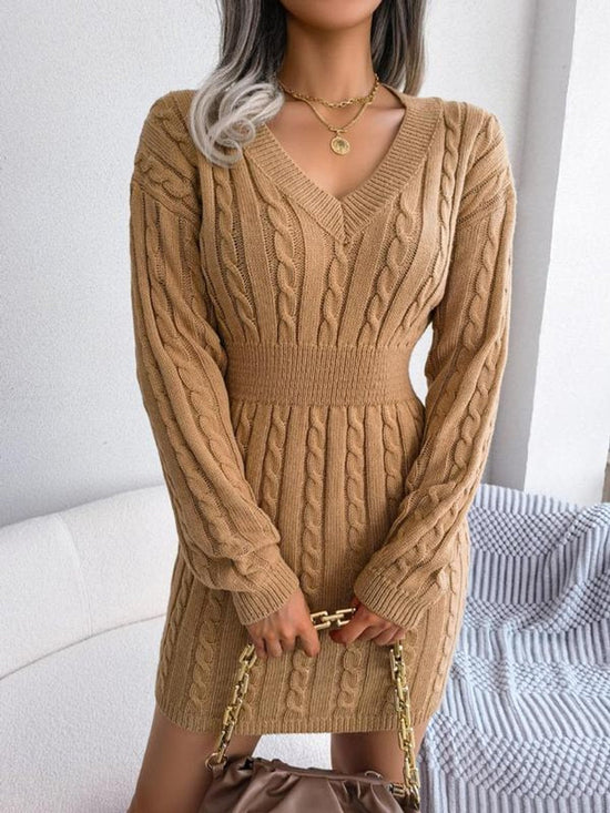Bryony | Women's Cable-Knit V-Neck Jumper Dress — view 1