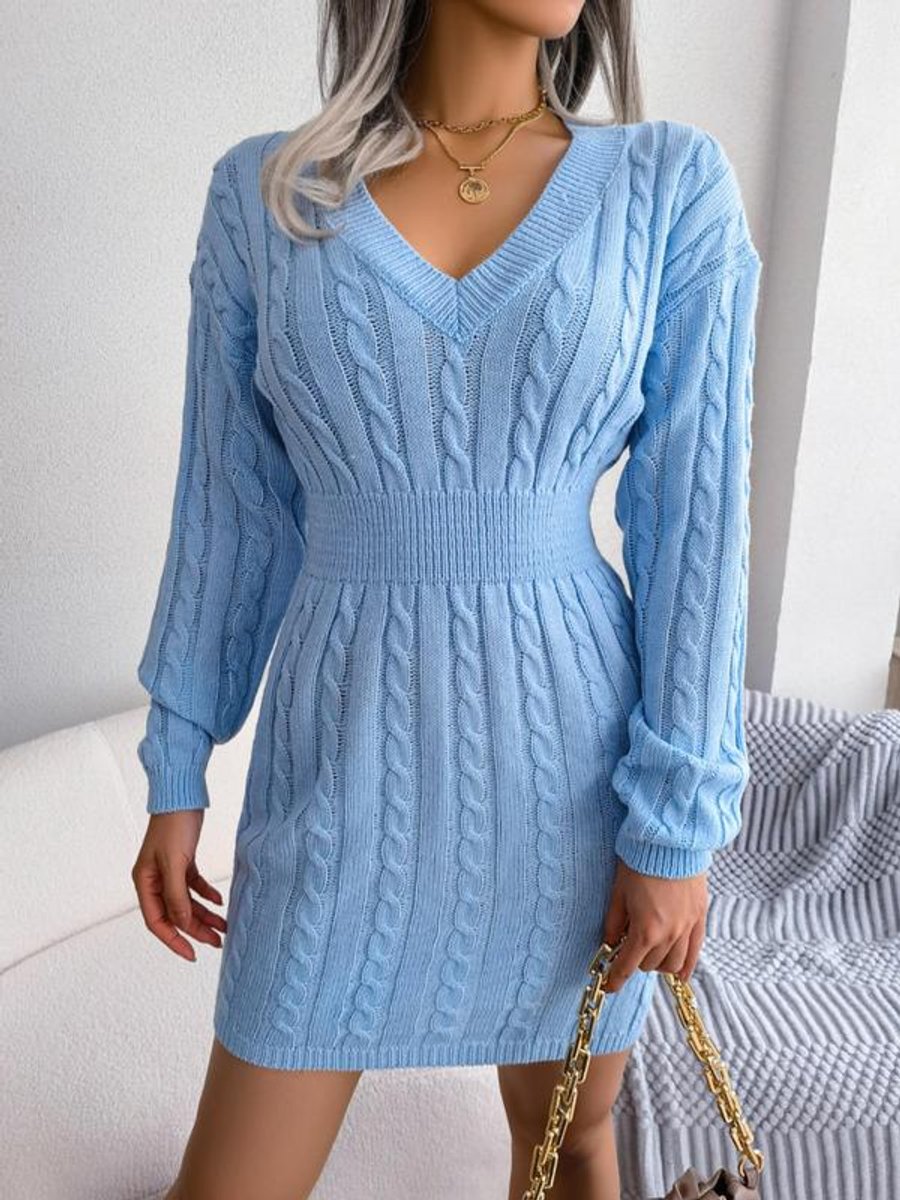 Bryony | Women's Cable-Knit V-Neck Jumper Dress — view 2