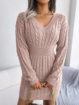 Bryony | Women's Cable-Knit V-Neck Jumper Dress — view 3