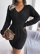 Bryony | Women's Cable-Knit V-Neck Jumper Dress — view 4