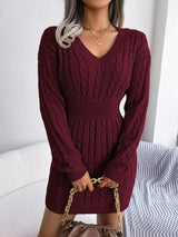 Bryony | Women's Cable-Knit V-Neck Jumper Dress — view 5